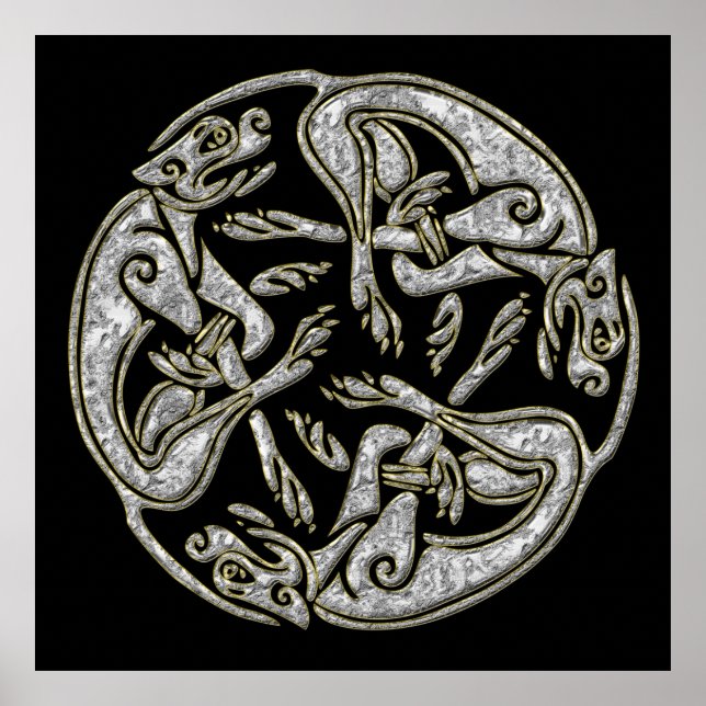 Affiches Celtic dogs traditionnel ornament gold and silver (Devant)