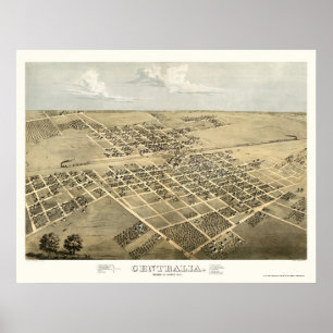 Affiches Centralia, carte panoramique de l'IL - 1867
