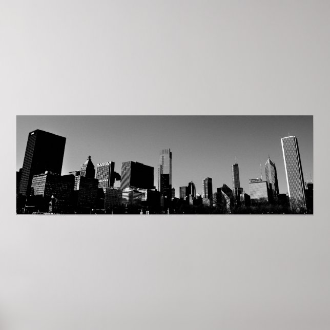 Affiches Centre-ville Chicago Skyline Panorama Monochrome (Devant)