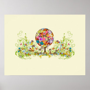 Affiches Cercle d'amour de l'arbre fleuri de la forêt magiq