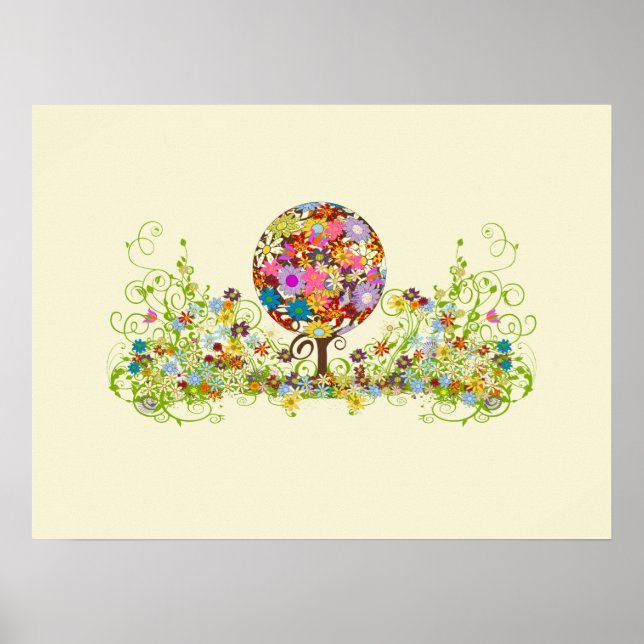 Affiches Cercle d'amour de l'arbre fleuri de la forêt magiq (Devant)