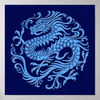 Cercle de dragon chinois bleu traditionnel