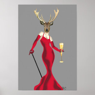 Affiches Cerf glamour en rouge
