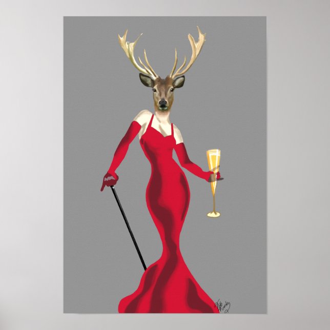 Affiches Cerf glamour en rouge (Devant)