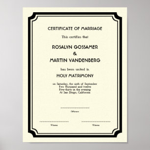 Affiches Certificat de mariage Black Deco frame keepsaké éc