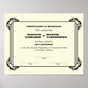 Affiches Certificat de mariage Black Deco frame keepsaké éc