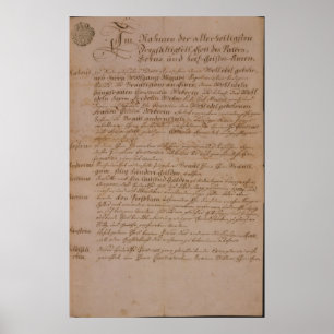 Affiches Certificat de mariage de Wolfgang, Mozart et Weber