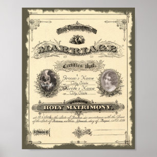 Affiches Certificat de Mariage d'Époque 1800