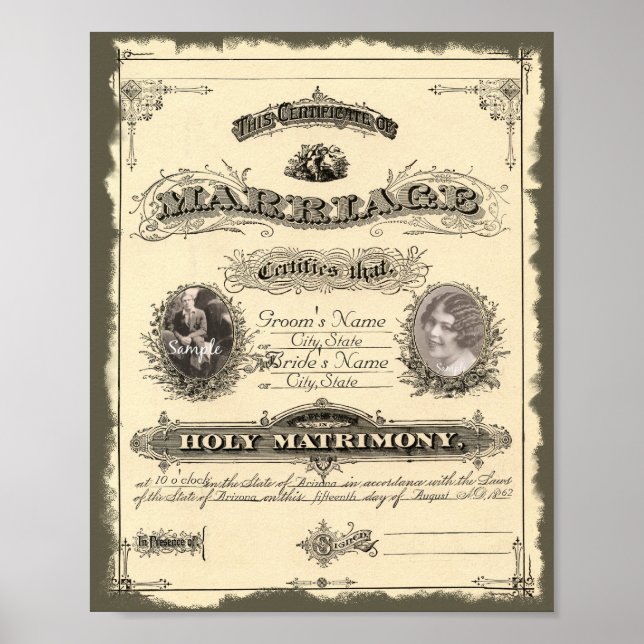 Affiches Certificat de Mariage d'Époque 1800 (Devant)