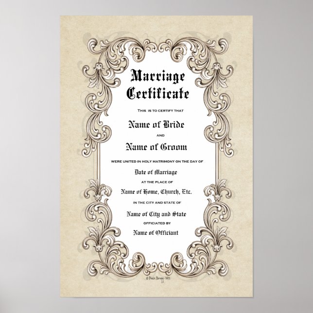 Affiches Certificat de mariage Mariage-(conservation orneme (Devant)