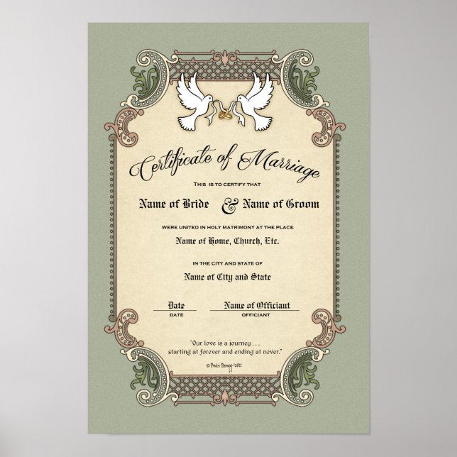Affiches Certificat de mariage Mariage-(conservation orneme (Devant)