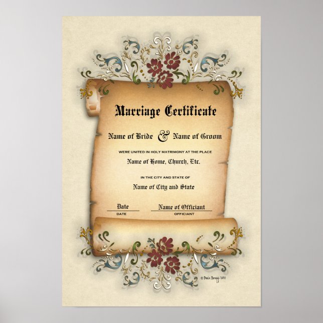 Affiches Certificat de mariage Mariage-(conservation orneme (Devant)