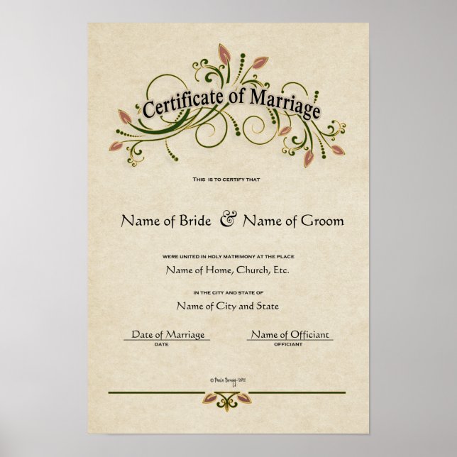 Affiches Certificat de mariage Mariage-(conservation orneme (Devant)
