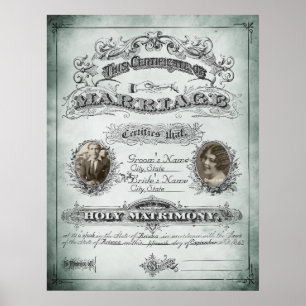 Affiches Certificat de mariage Vintage Tone Sage