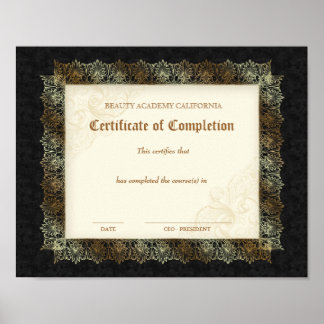 Affiches Certificat d'obtention du diplôme de beauté noir