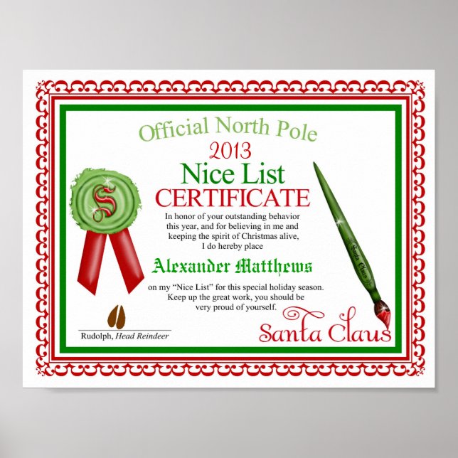 Affiches Certificat officiel du Père Noël (Devant)