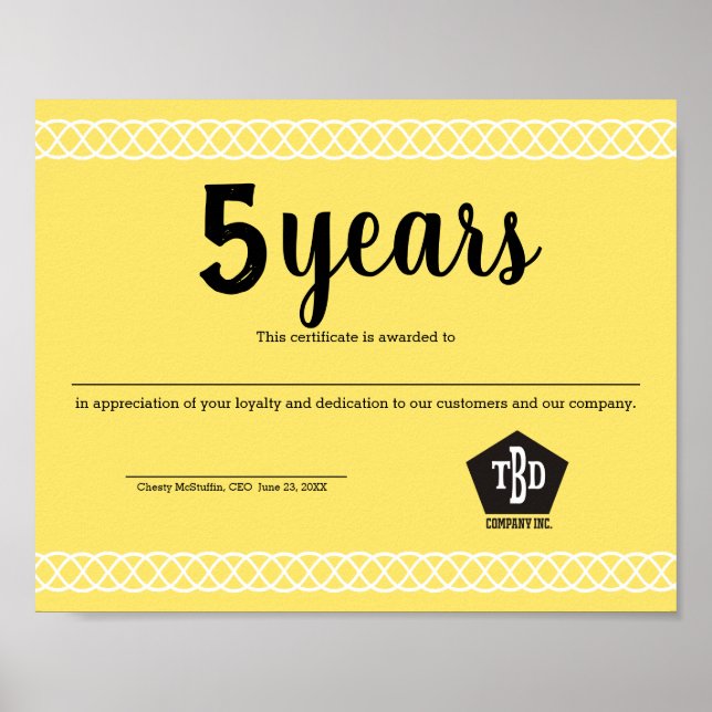 Affiches Certificat universel d'anniversaire d'employé tres (Devant)