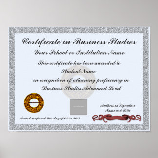 Affiches Certificate of Subject Curriculum Award Photo ID