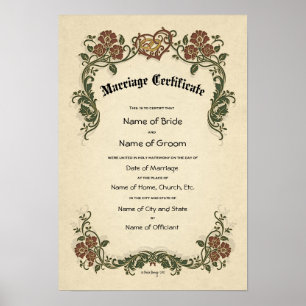 Affiches Certificate Wedding-Marriage-(Ornamental Keepsake)