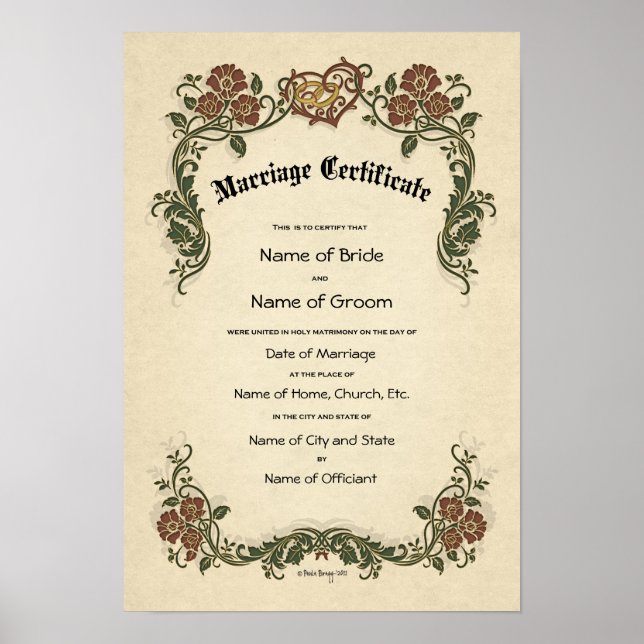Affiches Certificate Wedding-Marriage-(Ornamental Keepsake) (Devant)