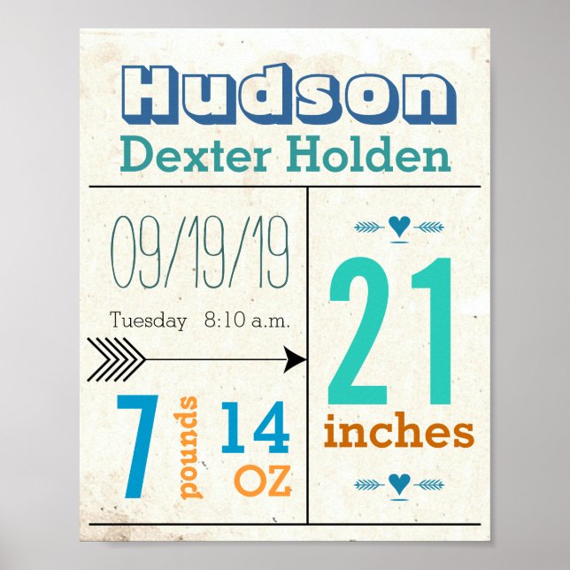 Affiches C'est un garçon ! Nouvelles statistiques de bébé m (Devant)