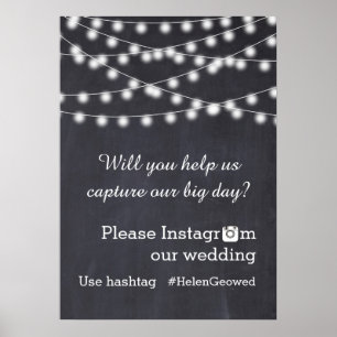 Affiches Chaîne de lumières avec mariage de hashtag Instagr