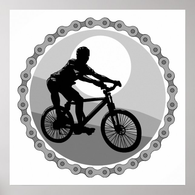 Affiches chaîne de VTT sprocket niveaux de gris (Devant)