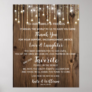 Affiches Chaîne rustique de lumières Merci signe mariage