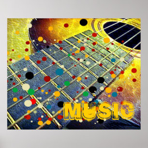 Affiches Chaînes de guitare musique coloré vintage