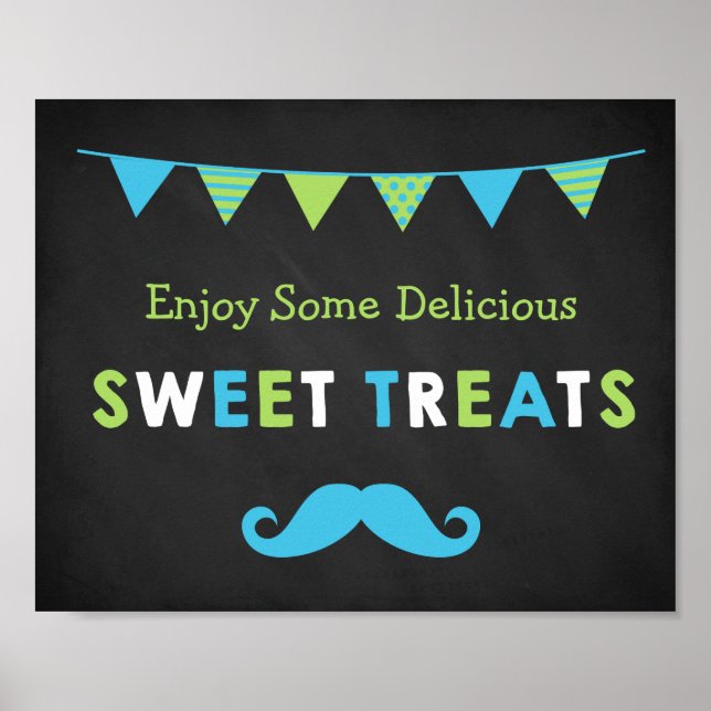 Affiches Chalet bleu et vert Moustache Chalboard Sweet Trai (Devant)
