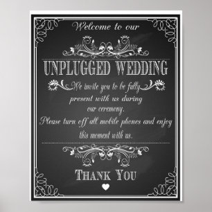 Affiches Chalkboard Bienvenue sur notre mariage non branché