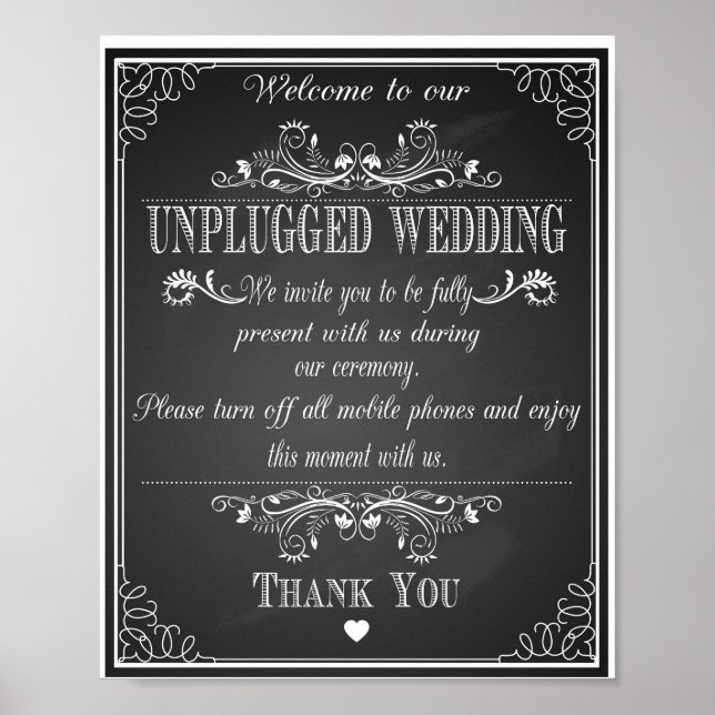 Affiches Chalkboard Bienvenue sur notre mariage non branché (Devant)