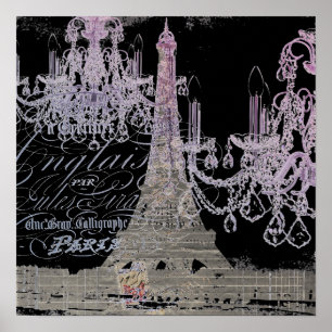 Affiches chalkboard scripts chandelier paris eiffel tower