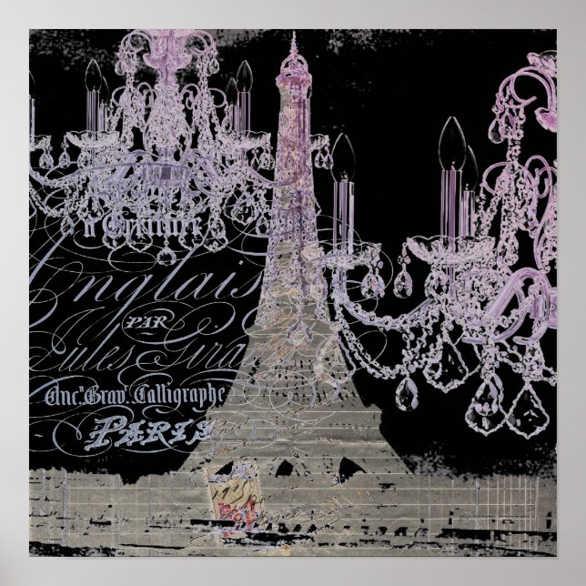 Affiches chalkboard scripts chandelier paris eiffel tower (Devant)