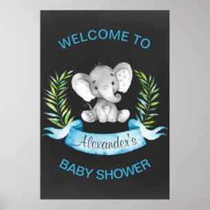 Affiches Chalkboard Watercolor Elephant Boy Baby shower