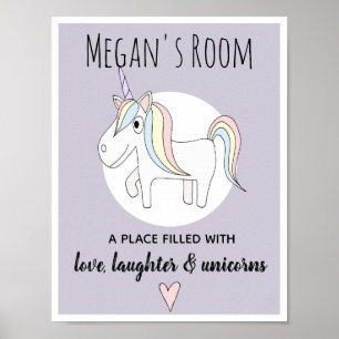 Affiches Chambre de fille avec licorne mignonne en gribouil