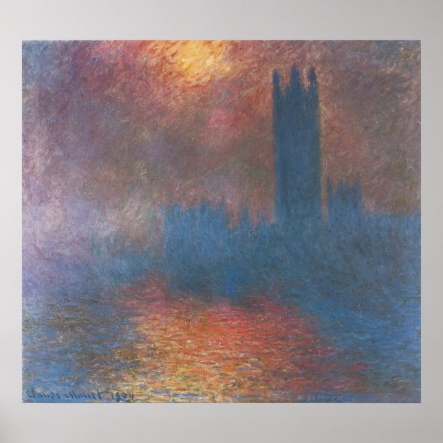 Affiches Chambres du Parlement, Londres par Claude Monet (Devant)