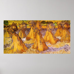 Affiches Champ avec piles de blé par Van Gogh
