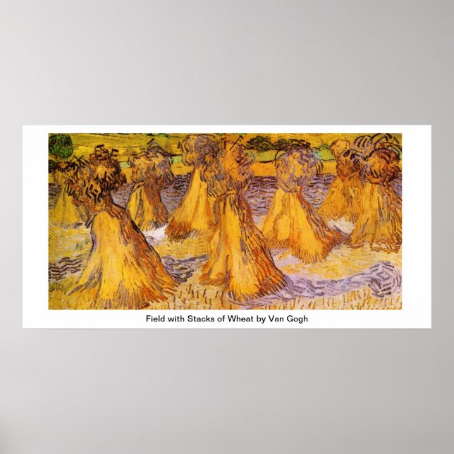 Affiches Champ avec piles de blé par Van Gogh (Devant)