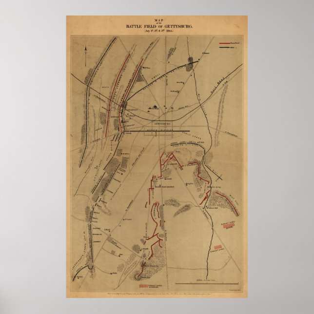 Affiches Champ de bataille de Gettysburg 1er juillet 2e 3e  (Devant)