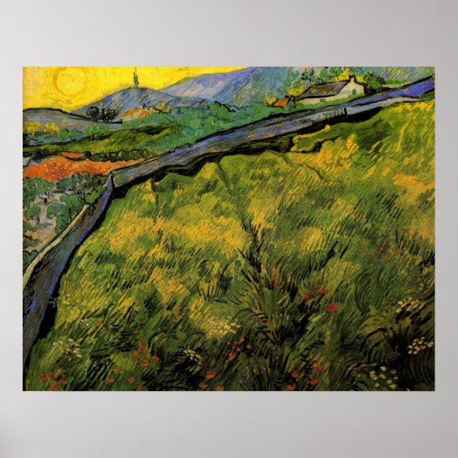 Affiches Champ de blé en herbe, soleil levant par Vincent v (Devant)