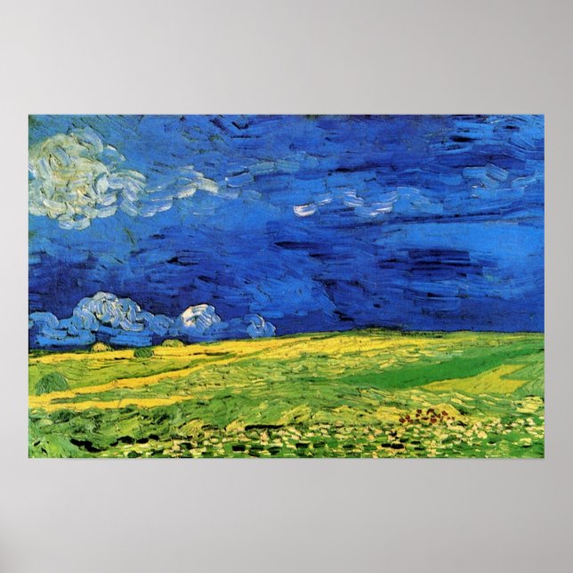 Affiches Champ de blé sous un ciel nuageux par Vincent van  (Devant)