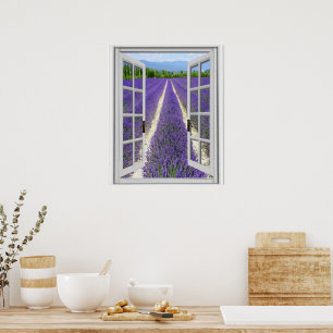 Affiches Champ de Lavande Vue de Fausse Fenêtre