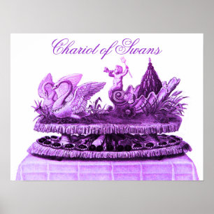 AFFICHES CHAR CHARIOT ANTIQUE DE CYGNES ET CUPCAKES VIOLET