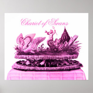 AFFICHES CHAR CHARRETTE ANTIQUE ROSE DE CYGNES ET GATEAUX