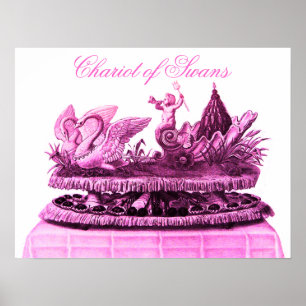 AFFICHES CHAR CHARRETTE ROSE ANTIQUE DE CYGNES ET CUPCAKES