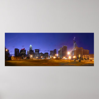 Affiches Charlotte Skyline Dawn - plein @ 49.5x18.5