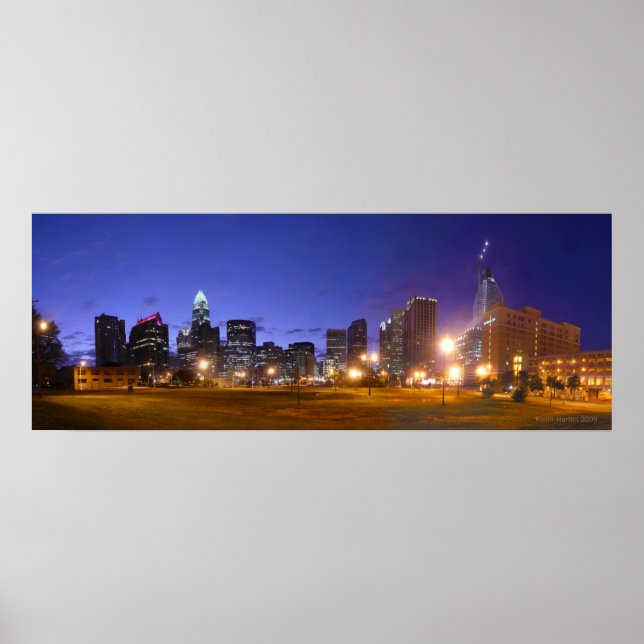 Affiches Charlotte Skyline Dawn - plein @ 49.5x18.5 (Devant)