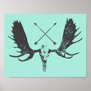 Affiches Chasseur d'art de crâne d'orignaux de charbon de