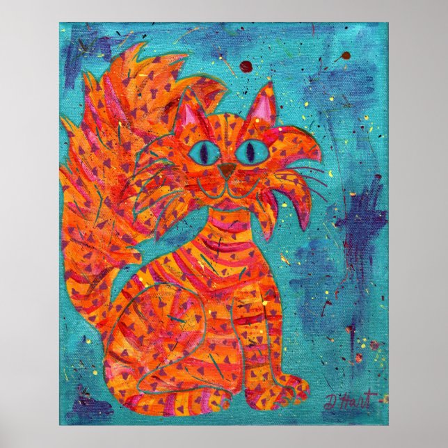 Affiches Chat ardent sur fond turquoise (Devant)